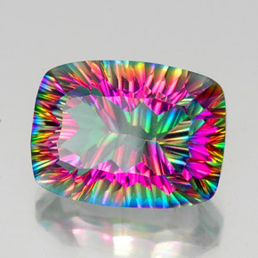 20.15캐럿 천연 탑 레인보우 미스틱 쿼츠, 쿠션 컷, 20.1×15 mm, VS