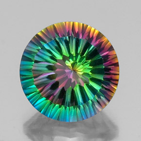 9.17캐럿 천연 탑 레인보우 미스틱 쿼츠, 라운드 컷, 14.20 mm, VVS-VS