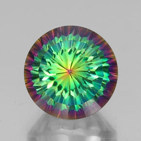 10.95캐럿 천연 탑 레인보우 미스틱 쿼츠, 라운드 컷, 14.11 mm, VVS