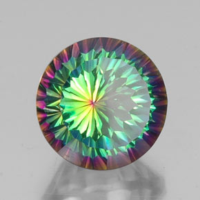 10.95캐럿 천연 탑 레인보우 미스틱 쿼츠, 라운드 컷, 14.11 mm, VVS