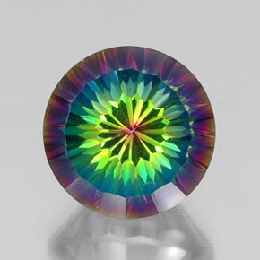 10.07캐럿 천연 탑 레인보우 미스틱 쿼츠, 라운드 컷, 14.17 mm, VVS-VS