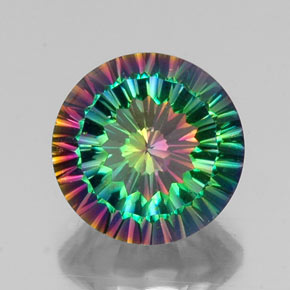 9.63캐럿 천연 탑 레인보우 미스틱 쿼츠, 라운드 컷, 14.18 mm, VVS-VS