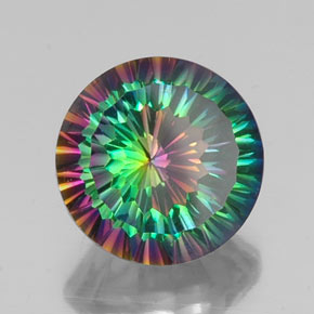 9.63캐럿 천연 탑 레인보우 미스틱 쿼츠, 라운드 컷, 14.18 mm, VVS-VS