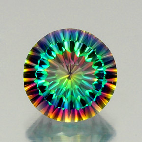 8.64캐럿 천연 탑 레인보우 미스틱 쿼츠, 라운드 컷, 14.11 mm, VVS-VS