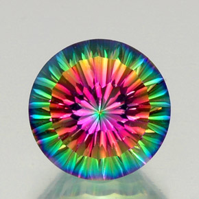 12.84캐럿 천연 탑 레인보우 미스틱 쿼츠, 라운드 컷, 15.22 mm, VVS-VS