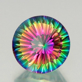 12.84캐럿 천연 탑 레인보우 미스틱 쿼츠, 라운드 컷, 15.22 mm, VVS-VS
