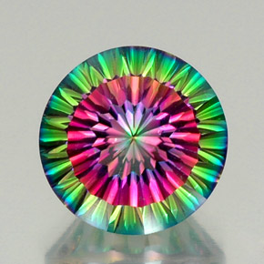 12.39캐럿 천연 탑 레인보우 미스틱 쿼츠, 라운드 컷, 15.16 mm, VVS-VS