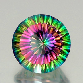 12.39캐럿 천연 탑 레인보우 미스틱 쿼츠, 라운드 컷, 15.16 mm, VVS-VS