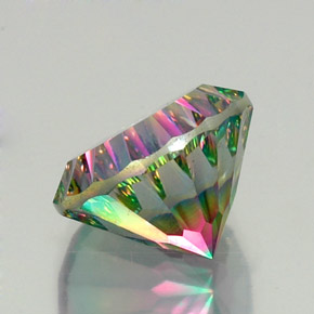 12.39캐럿 천연 탑 레인보우 미스틱 쿼츠, 라운드 컷, 15.16 mm, VVS-VS