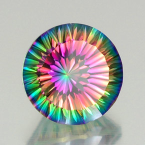 12.30캐럿 천연 탑 레인보우 미스틱 쿼츠, 라운드 컷, 15.08 mm, VVS