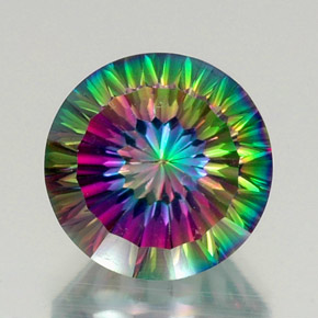 12.85캐럿 천연 탑 레인보우 미스틱 쿼츠, 라운드 컷, 15.19 mm, VVS