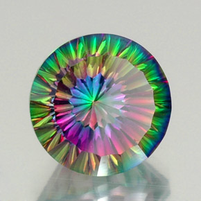 12.85캐럿 천연 탑 레인보우 미스틱 쿼츠, 라운드 컷, 15.19 mm, VVS