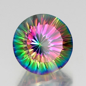 12.20캐럿 천연 탑 레인보우 미스틱 쿼츠, 라운드 컷, 15.08 mm, VVS