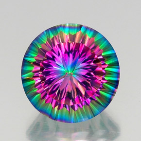 11.75캐럿 천연 탑 레인보우 미스틱 쿼츠, 라운드 컷, 15.15 mm, VVS
