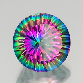 11.75캐럿 천연 탑 레인보우 미스틱 쿼츠, 라운드 컷, 15.15 mm, VVS