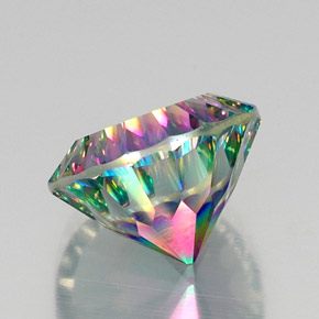 11.75캐럿 천연 탑 레인보우 미스틱 쿼츠, 라운드 컷, 15.15 mm, VVS