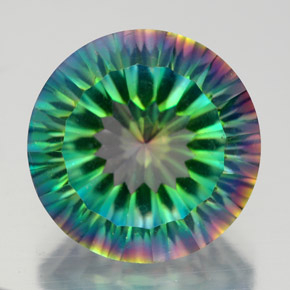 9.56캐럿 천연 탑 레인보우 미스틱 쿼츠, 라운드 컷, 14.10 mm, VVS-VS