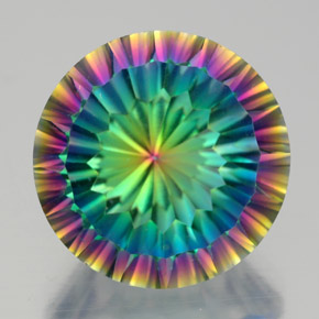 9.48캐럿 천연 탑 레인보우 미스틱 쿼츠, 라운드 컷, 14.14 mm, VVS