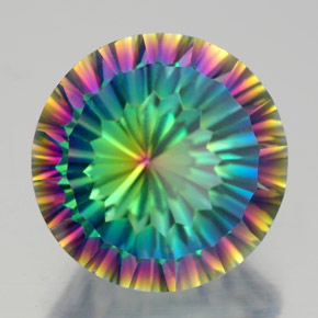 9.48캐럿 천연 탑 레인보우 미스틱 쿼츠, 라운드 컷, 14.14 mm, VVS