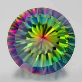 10.68캐럿 천연 탑 레인보우 미스틱 쿼츠, 라운드 컷, 14.13 mm, VVS-VS