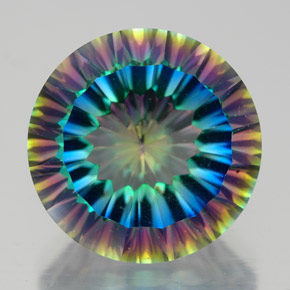9.22캐럿 천연 탑 레인보우 미스틱 쿼츠, 라운드 컷, 14.16 mm, VVS-VS