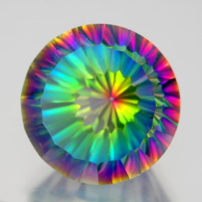 10.64캐럿 천연 탑 레인보우 미스틱 쿼츠, 라운드 컷, 14.11 mm, VVS-VS