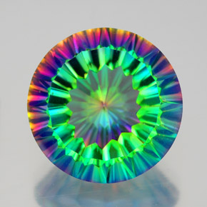 9.50캐럿 천연 탑 레인보우 미스틱 쿼츠, 라운드 컷, 14.12 mm, VVS-VS