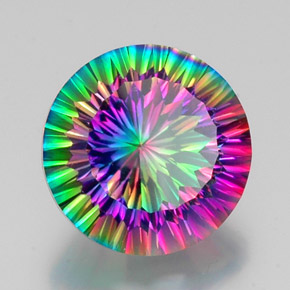 11.61캐럿 천연 탑 레인보우 미스틱 쿼츠, 라운드 컷, 15.17 mm, VS