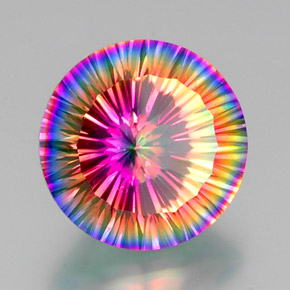 10.90캐럿 천연 탑 레인보우 미스틱 쿼츠, 라운드 컷, 15.18 mm, VVS-VS