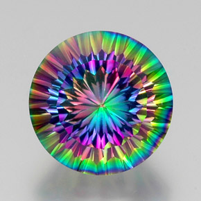 12.53캐럿 천연 탑 레인보우 미스틱 쿼츠, 라운드 컷, 15.24 mm, VVS
