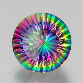 12.53캐럿 천연 탑 레인보우 미스틱 쿼츠, 라운드 컷, 15.24 mm, VVS