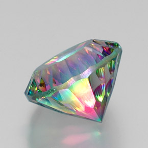 12.53캐럿 천연 탑 레인보우 미스틱 쿼츠, 라운드 컷, 15.24 mm, VVS