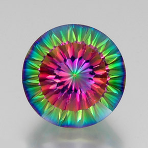 12.48캐럿 천연 탑 레인보우 미스틱 쿼츠, 라운드 컷, 15.15 mm, VVS-VS