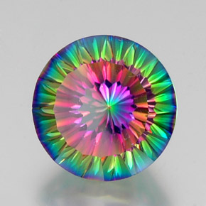 12.48캐럿 천연 탑 레인보우 미스틱 쿼츠, 라운드 컷, 15.15 mm, VVS-VS