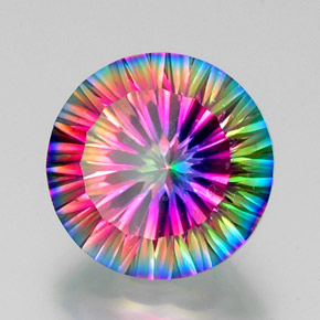 11.60캐럿 천연 탑 레인보우 미스틱 쿼츠, 라운드 컷, 15.12 mm, VS