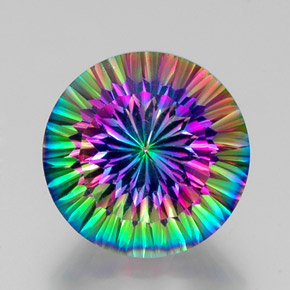12.41캐럿 천연 탑 레인보우 미스틱 쿼츠, 라운드 컷, 15.10 mm, VVS