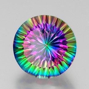 12.41캐럿 천연 탑 레인보우 미스틱 쿼츠, 라운드 컷, 15.10 mm, VVS