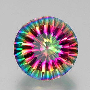 10.80캐럿 천연 탑 레인보우 미스틱 쿼츠, 라운드 컷, 15.19 mm, VVS-VS