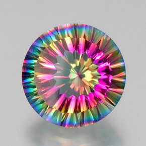 10.80캐럿 천연 탑 레인보우 미스틱 쿼츠, 라운드 컷, 15.19 mm, VVS-VS