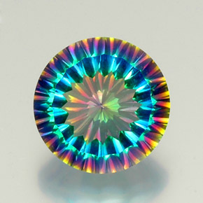 9.44캐럿 천연 탑 레인보우 미스틱 쿼츠, 라운드 컷, 14.15 mm, VVS-VS