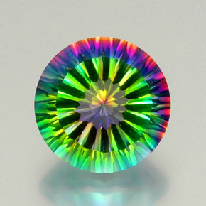 9.44캐럿 천연 탑 레인보우 미스틱 쿼츠, 라운드 컷, 14.16 mm, VVS