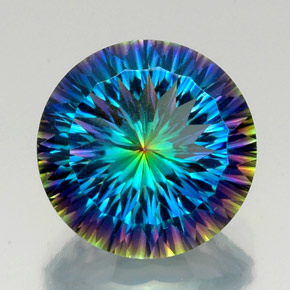 19.39캐럿 천연 탑 레인보우 미스틱 쿼츠, 라운드 컷, 18.02 mm, VVS
