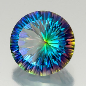 19.39캐럿 천연 탑 레인보우 미스틱 쿼츠, 라운드 컷, 18.02 mm, VVS