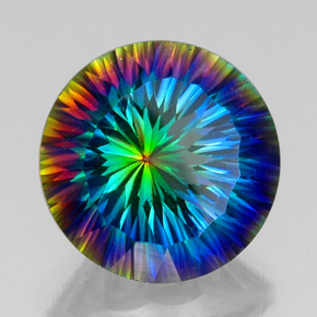 19.76캐럿 천연 탑 레인보우 미스틱 쿼츠, 라운드 컷, 18.11 mm, VVS