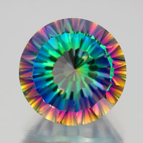 10.49캐럿 천연 탑 레인보우 미스틱 쿼츠, 라운드 컷, 14.16 mm, VVS