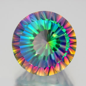 10.49캐럿 천연 탑 레인보우 미스틱 쿼츠, 라운드 컷, 14.16 mm, VVS