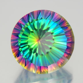10.13캐럿 천연 탑 레인보우 미스틱 쿼츠, 라운드 컷, 14.16 mm, VVS-VS