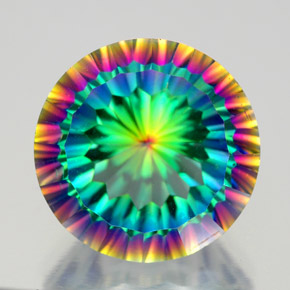 9.81캐럿 천연 탑 레인보우 미스틱 쿼츠, 라운드 컷, 14.19 mm, VVS