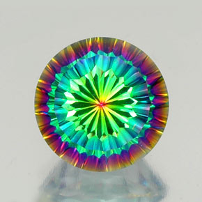 9.76캐럿 천연 탑 레인보우 미스틱 쿼츠, 라운드 컷, 14.16 mm, VVS