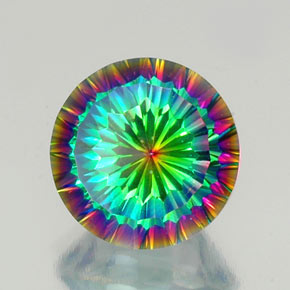 9.76캐럿 천연 탑 레인보우 미스틱 쿼츠, 라운드 컷, 14.16 mm, VVS